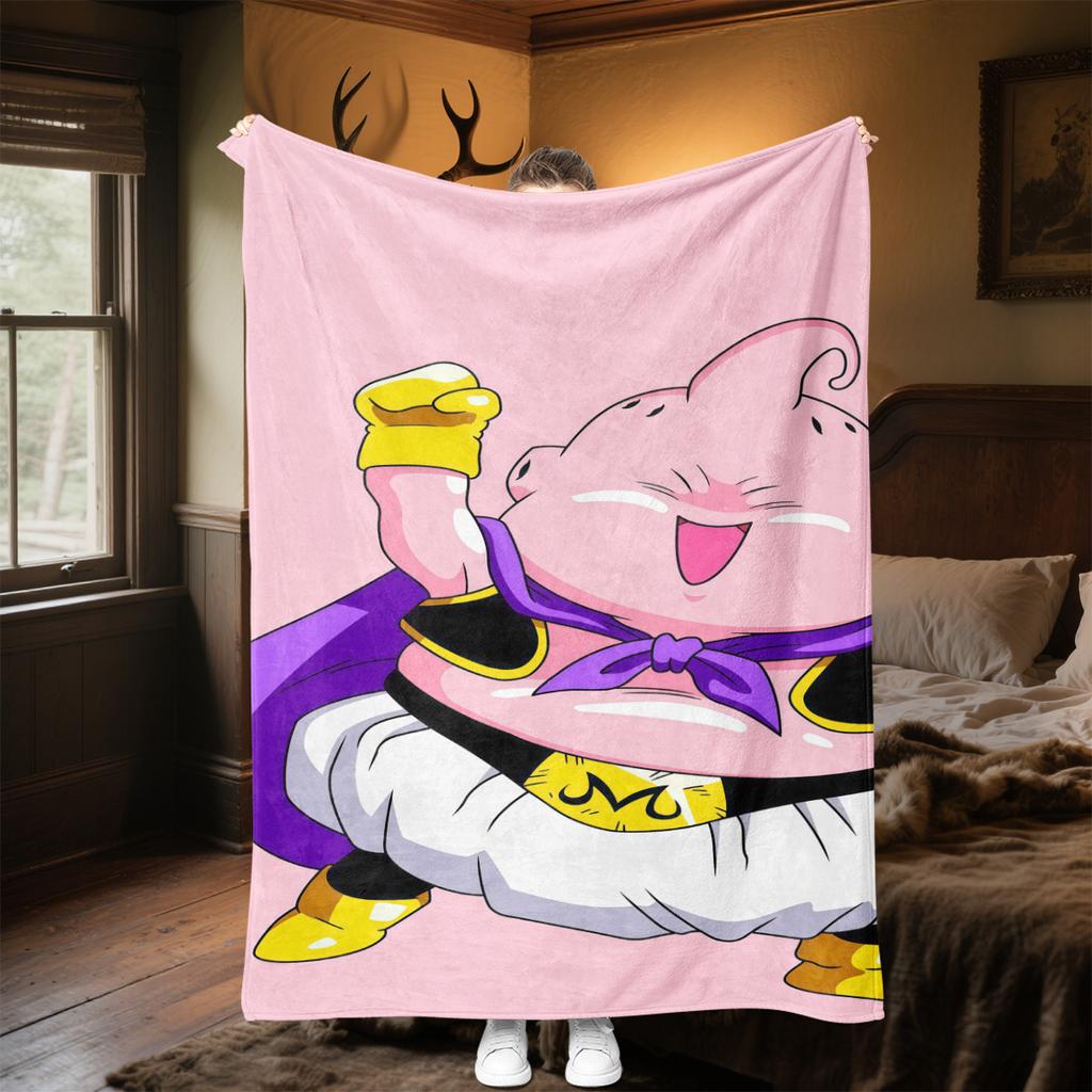 1PC Majin Buu  Print Flannel Blanket, High quality All Seasons, Home Decor, Warmth and Comfort, Perfect for Christmas Gifts