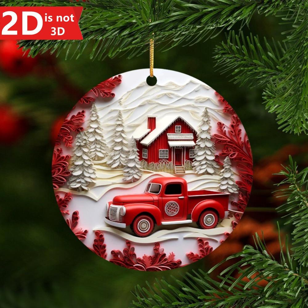 

2D White Mountain & Red Car Pendant. Multifunctional keychain & interior decor gift. чистый