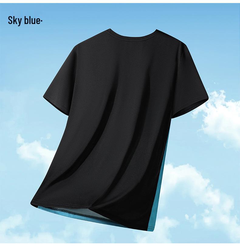 Men's Plus Size Ice Silk Color Block Round Neck T-Shirt - Cool Summer Sports Top