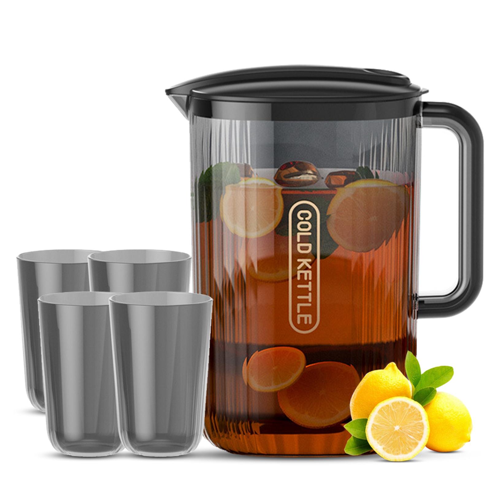 Kaisai Black Water Pitcher Fridge Door Water Jug With Handle Beverage Serveware And Storage Container For Hot Liquids Or Cold Drinks