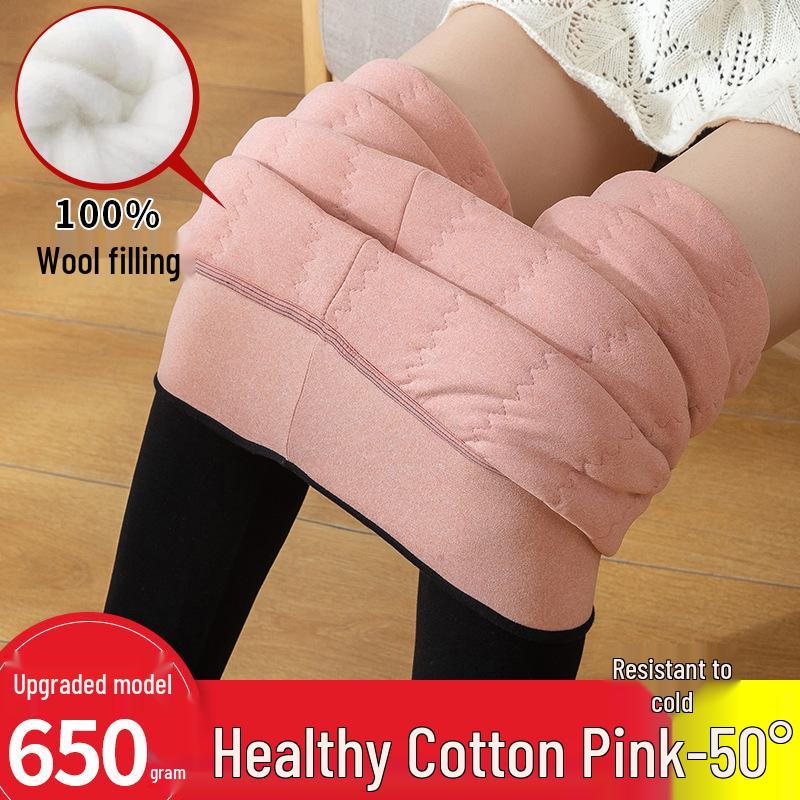 Plus Size Women's High Waist Fleece-Lined Silk Cotton Stirrup Leggings for Winter