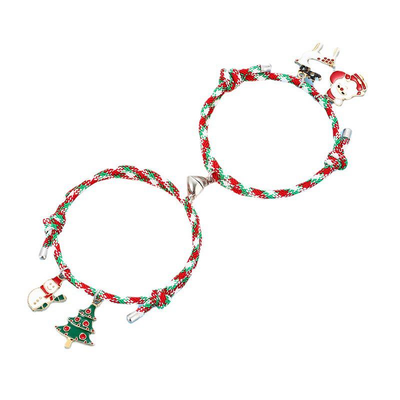 Santa Claus Magnet Heart Couple Bracelets - Drip Oil Alloy Christmas Pair