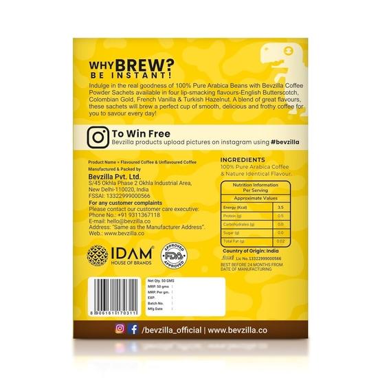 Bevzilla 24 Assorted Instant Coffee Sachets | 24x2Gm Pouches | Arabica Coffee | 4 Flavours: Butterscotch, Classic, Vanilla, Hazelnut