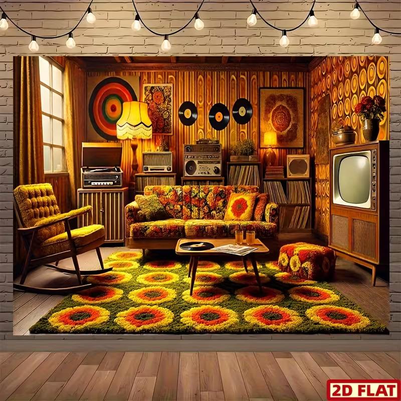 

2D Old School TV & Record Player Backdrop for Throwback Party 47.2x31.5inch/120*80cm