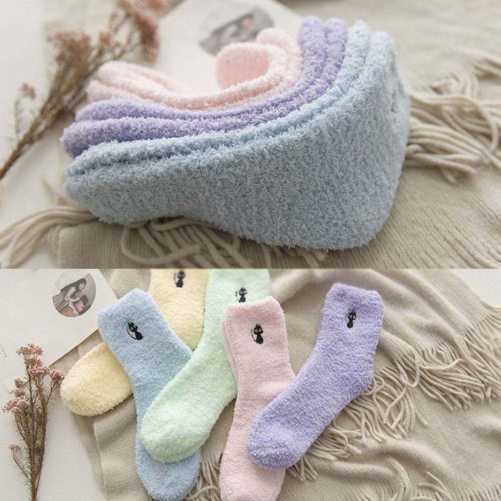 Super Soft Fuzzy Socks Polyester Black Cat Sock New Cozy Fluffy Slipper Socks  Home