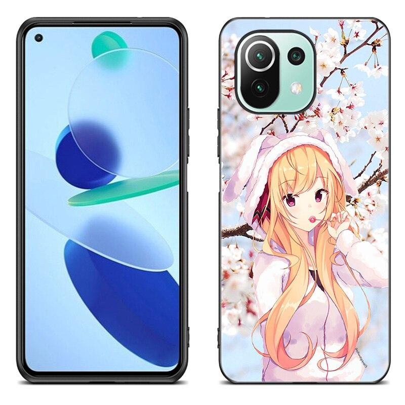 Japan rosa sakura anime mädchen Schwarz Fall Für Xiaomi Mi 11 Lite NE 11i 10T 11T Pro A2 A3 Lite POCO F3 M3 M4 C31 X3 Pro NFC GT