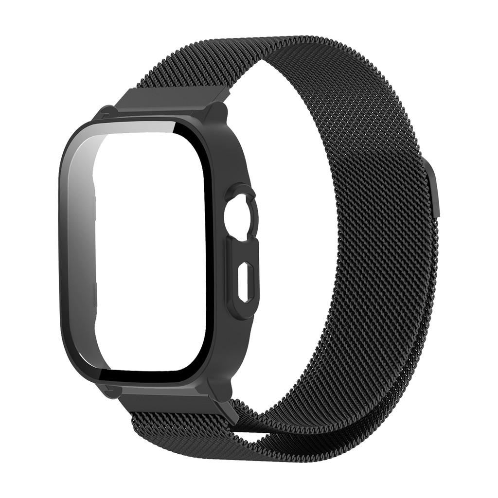 For Realme Watch 5 Case with three-jeweled Stainless Steel Band Full Protection Shell PC Cover and Milanese Loop Strap Set