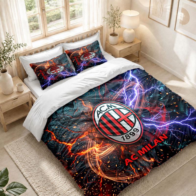 Bedding Set 1 Duvet Cover 2 Pillowcases AC Milan Print Bedroom Home Decoration