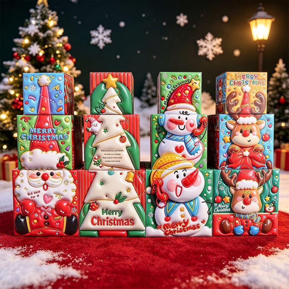 3PCS Santa Claus Holiday Gift Packages Box Multicolor Candy Gift Boxes Shopwindow Ornament