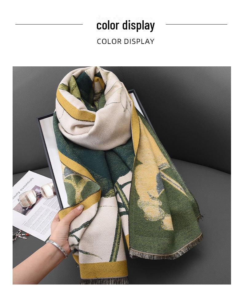 Women's Luxurious Lotus Print Imitation Cashmere Shawl - Warm Autumn/Winter Fashion