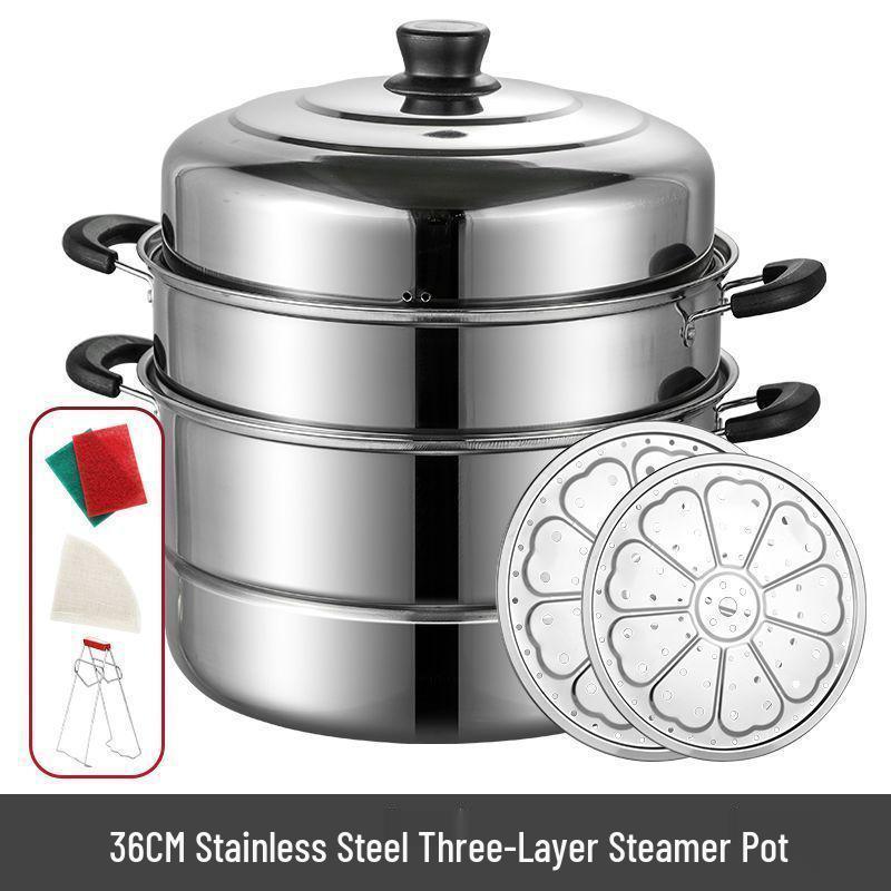 Thickened Stainless Steel Multi-layer Steamer Pot for Household Use - Suitable for Induction & Gas Stoves