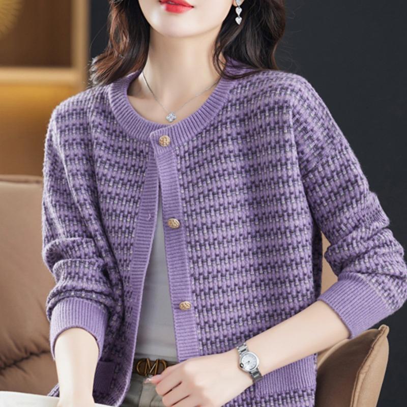 Crew neck cardigan knitted jacket women's new autumn and winter top loose large size outer sweater shawl sweater women