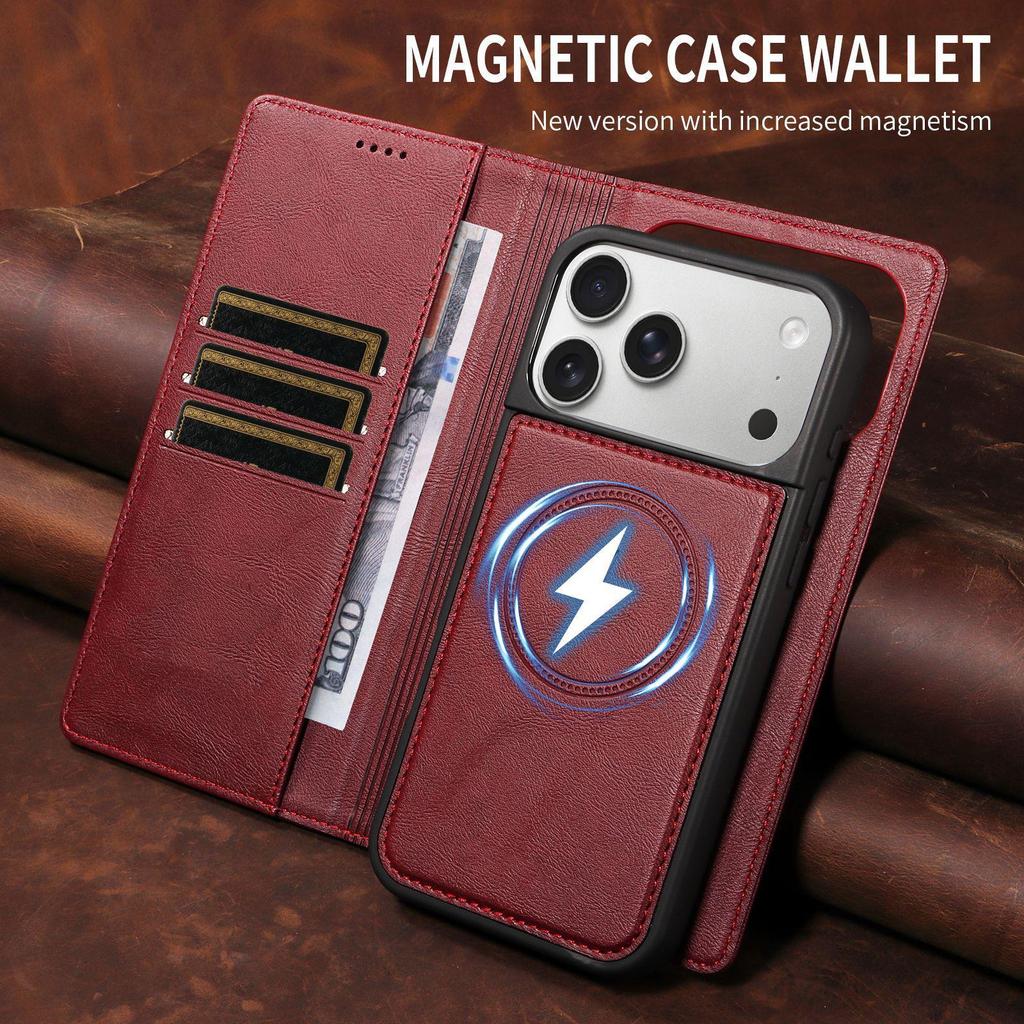 iPhone 18 Pro Max Magnetic Leather Case with Imitation Cowhide Texture and Flip Card Holder