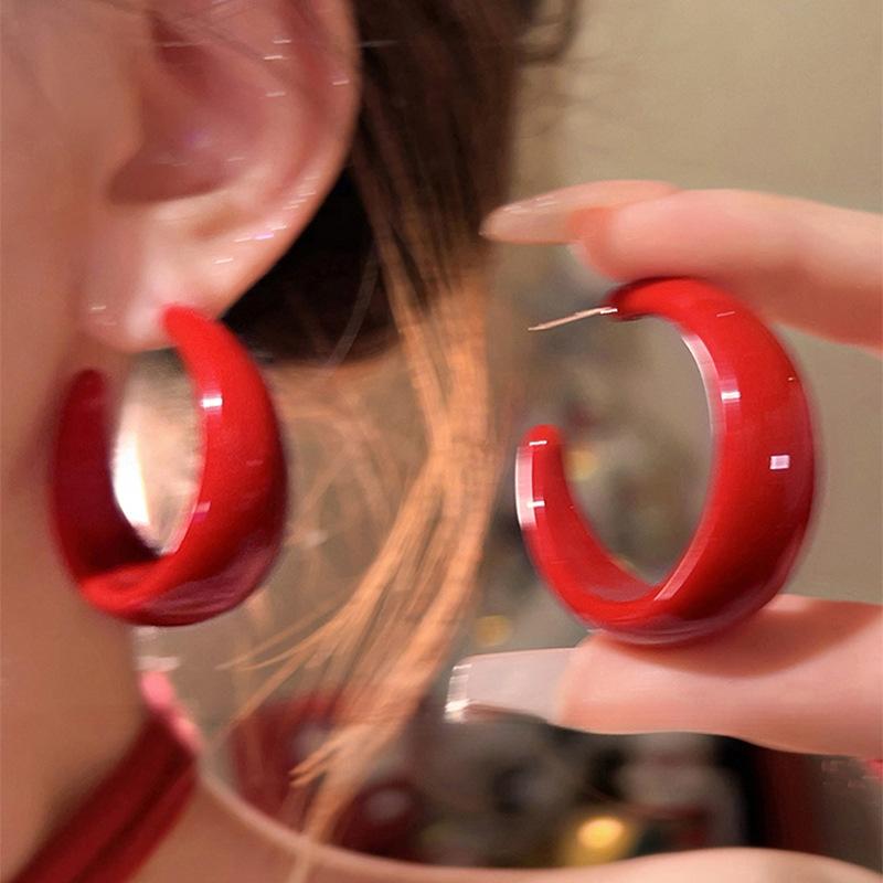 Silver Needle Acrylic C-shaped Stud Earrings Retro Hong Kong Style Simple and Versatile Earrings Light Luxury Earrings Wholesale