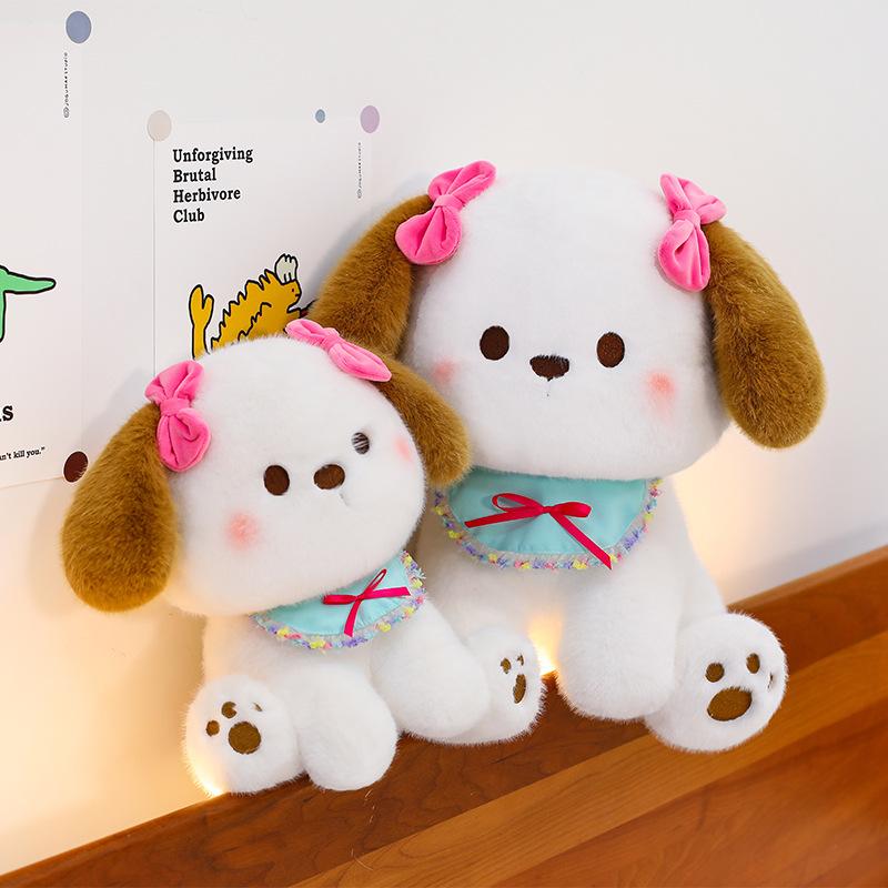 New bow puppy plush toy cute soft cute puppy doll high value doll girl birthday gift