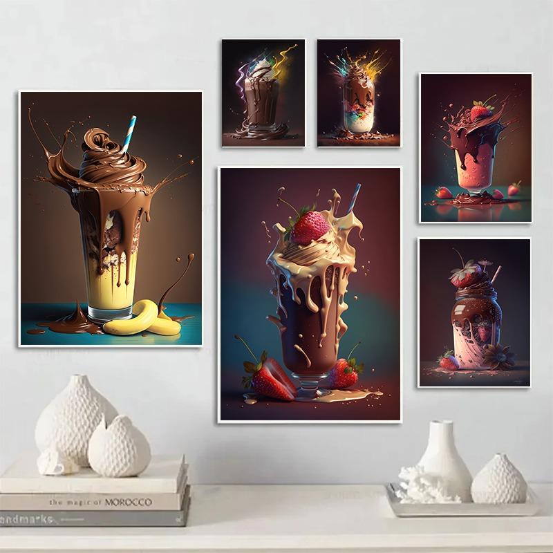 Colorful Fruit Smoothie Beverage Coffee Cocktail Posters Prints Canvas Printing Wall Art Picture for Milk Tea Dessert Shop Decor