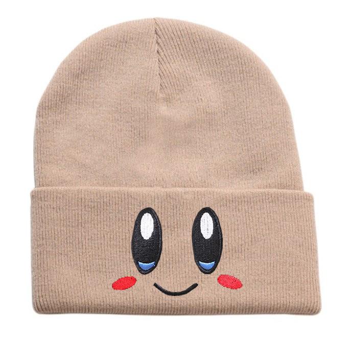 Cappello a Maglia Rosa con Viso Ricamato 3D Espressione di Kirby Carino Versatile Cappello in Filato