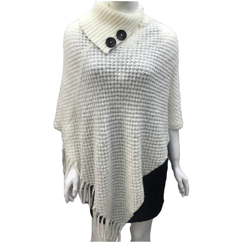 Turtleneck Sleeveless Sweater Button Tassel Women's Cloak Shawl Fashion Sweater