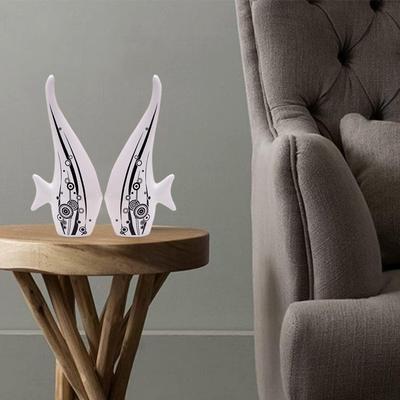 Modern Minimalist White Bubble Fish Art Figure | Beautiful Home Decor- (Set of 2 Pc, White)