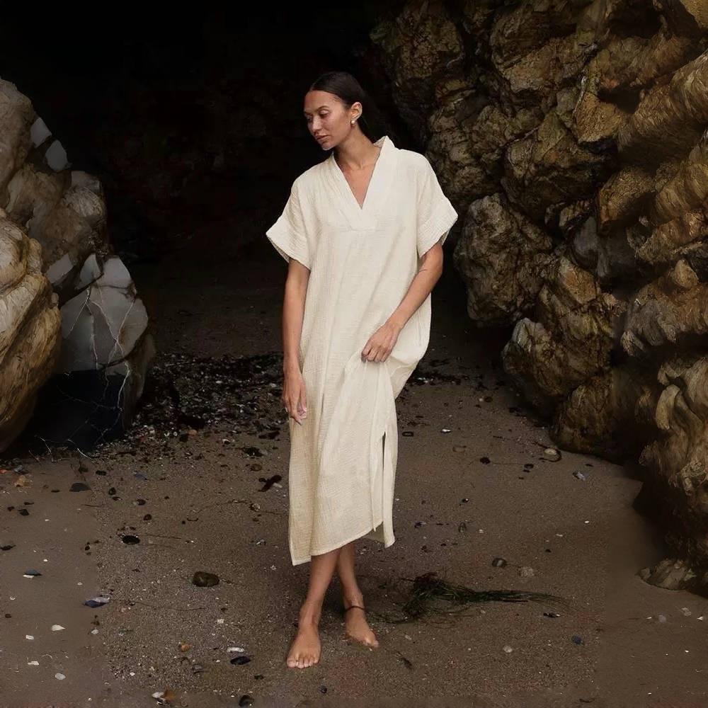 

LYRIA New Style of V-neck Long Simple Daily Home Comfortable Temperament Dress L білий