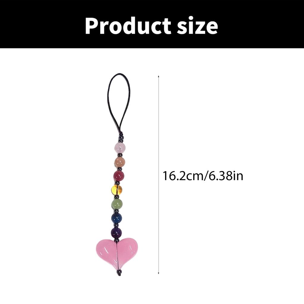 Heart Beaded Keychain Fashionable Resin Charm Phone Pendant for Youthful Women Colorful Beads for Bags and Phones