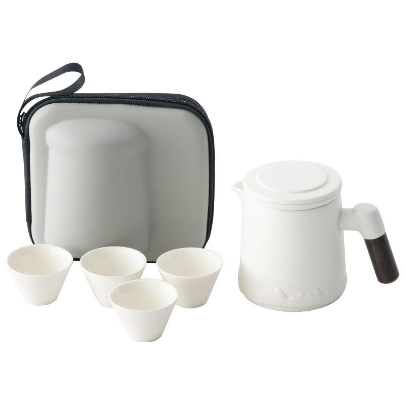 Outdoor travel tea set, portable storage bag, one pot, four cups, outdoor portable special tea drinking equipment, express cup