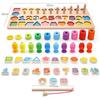 Wooden Puzzle 5in1 Wooden Number Color Shape 3D Fishing Wooden Toy with Various Ways To Small Storage Bag Learning Fingertip Improves Mathematics 6