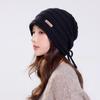 Winter new versatile solid color cloth label strap stacking hat women's thickened warm knitted hat source