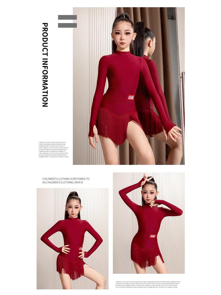 Qi Mei 2025 Kostým pro dívky na latinskoamerické tance – Set s třásňovou sukní pro soutěž & trénink