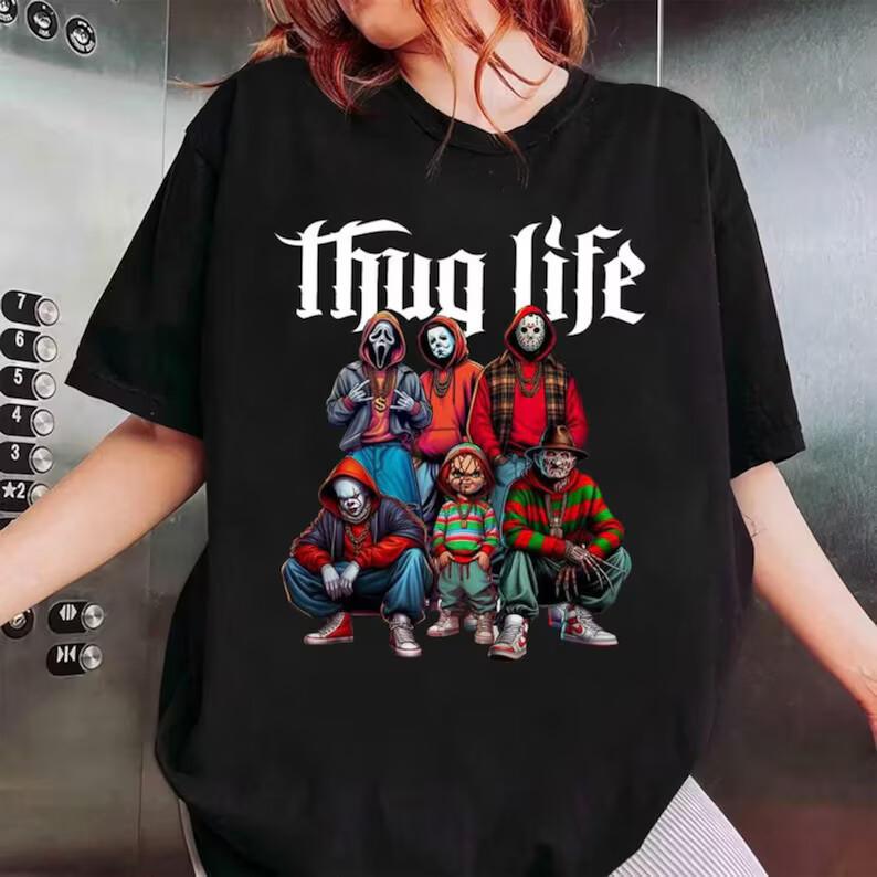 Рубашка Thug Life, Страшная Хэллоуинская рубашка, Рубашка из фильма, Рубашка для друга, Унисекс футболка на Хэллоуин L