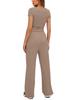 2024 Solid Color Casual Set: Ruffle Sleeve Top & High Waist Wide-Leg Pants Sportswear