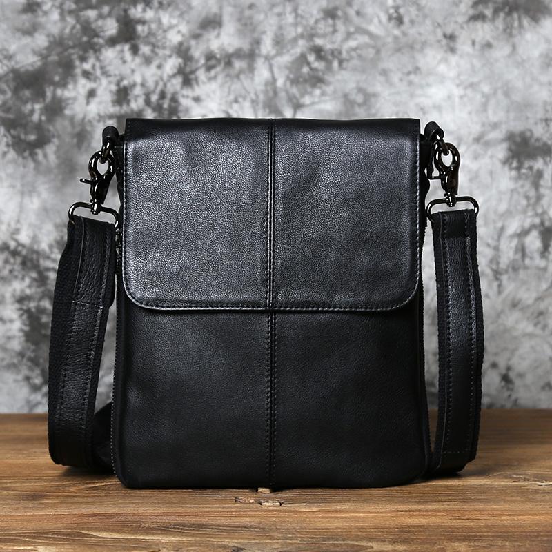 

NZPJ Casual Leather Men s Shoulder Bag Versatile Top Layer Cowhide Crossbody Bag Trendy Ladies Small Backpack for 10-inch iPad чёрный