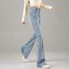 Women's Sparkling Rhinestone Flare Pants - Stretchy, High-Waisted, Slimming Denim for Spring/Autumn