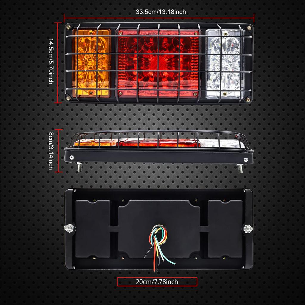 Ygmylandbb LED Trailer Truck Tail and Turn Signal Lights for Trailers and Universal with Iron Mesh Set of 2 Lights, Lamps, 12V, Brake, Reverse,