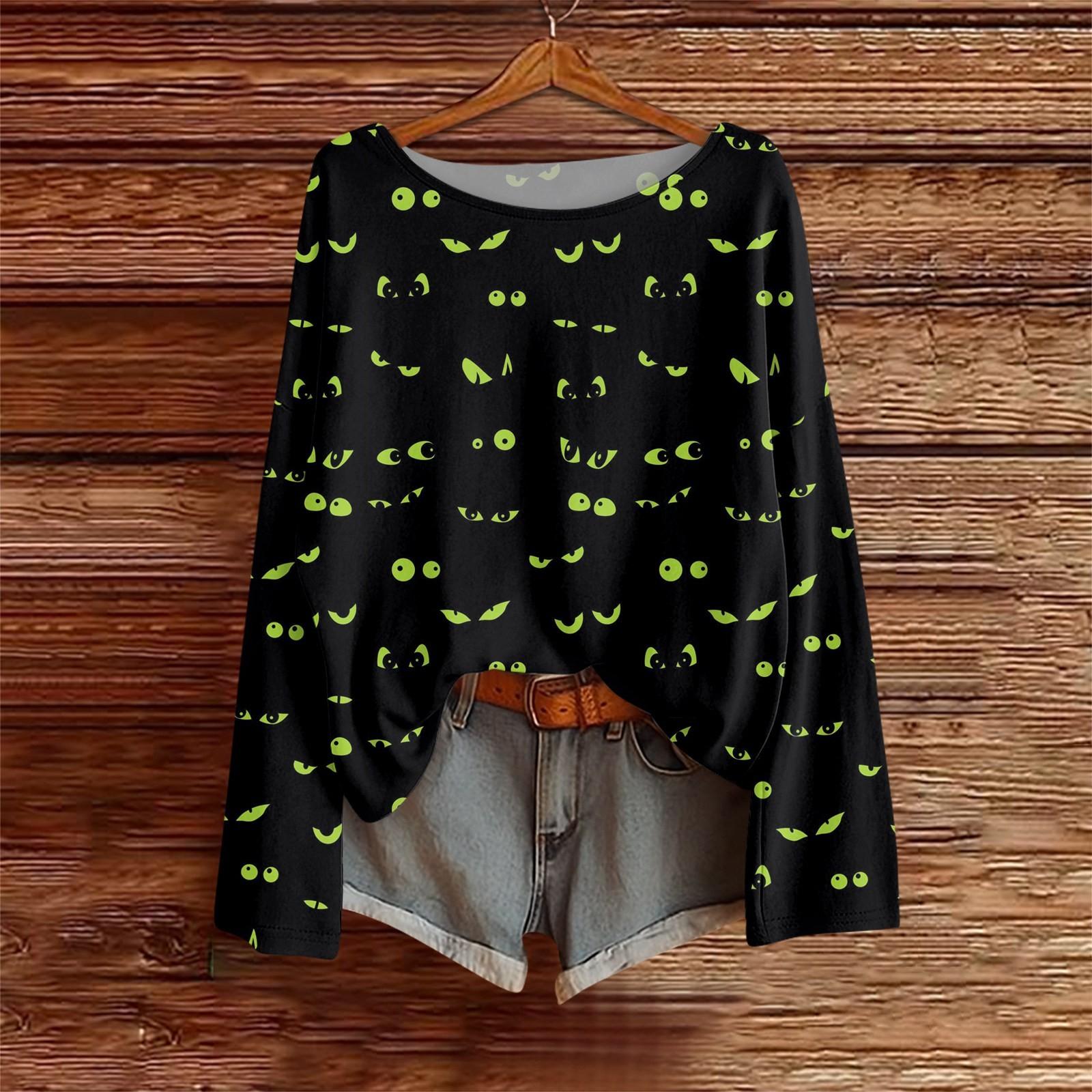 

Long Sleeve Shirts For Women Print Graphic Tees Blouses Casual Plus Size Basic Tops Pullover L