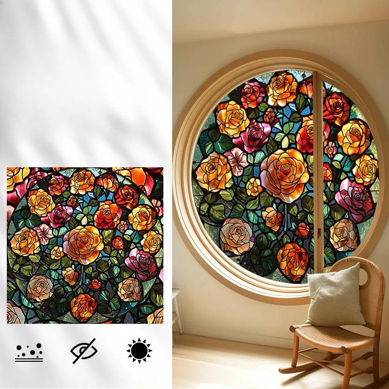 Vintage Self-adhesive European Stained Glass Film Window Anti-peeping Window Sticker Stained Glass Window Film Frosted / Etched 40x50cm