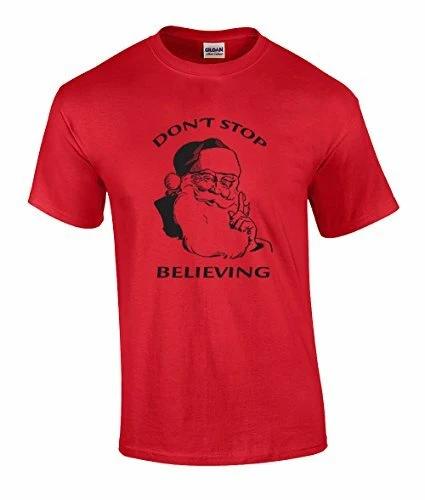 Christmas Don t Stop Believing Santa Graphic Holiday Adult Tee Shirt Red XL