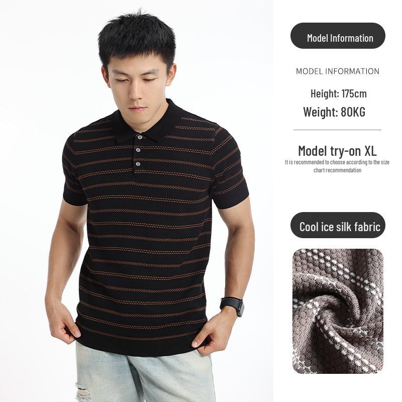 

Men s Pineapple Pattern Short Sleeve Ice Silk Polo Shirt - Business Casual Top L чёрный