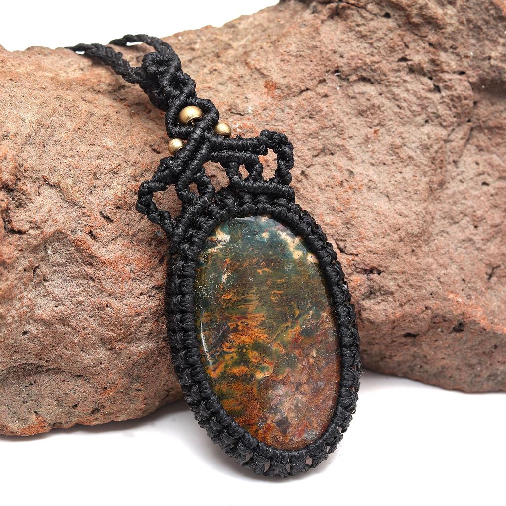 Gemstone Handmade Jewelry Ocean Jasper Macrame Thread 20-36''Ad Necklace Ethnic