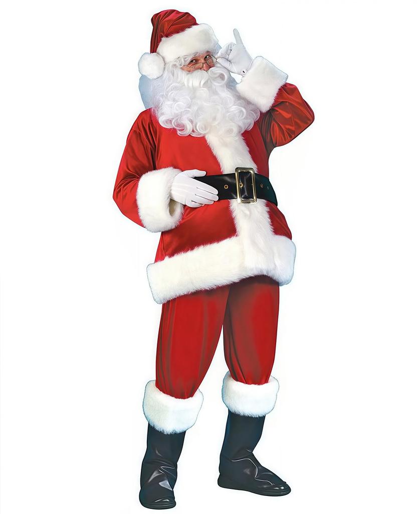 Santa Claus Costume Deluxe Thick Adult Santa Christmas Long Party Santa Suit [NOKIJP] 11-Piece Set, Fabric, Size, Cosplay, Outfit, Reindeer, Men's,