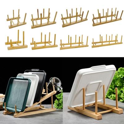 Multi Grid Design Kitchen Dishes Stand Wooden Pot Lid Holder Minimalist Dish Drainer Rack  Kitchen