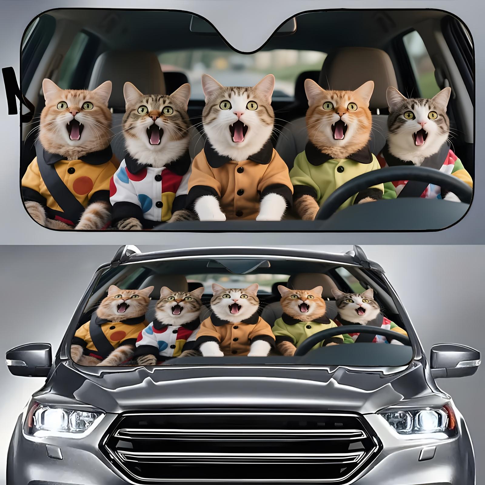 

Funny Cat Polyester Car Sun Visor Universal Windshield Visor Interior Design Accessories Cooling Window Visor S-51x27.5 Inch