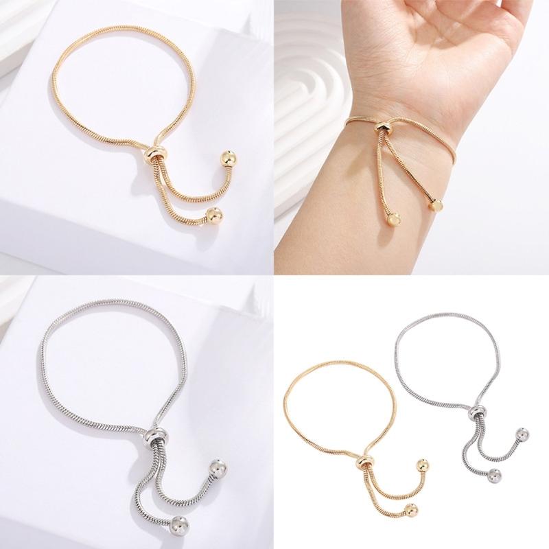 Adjustable Snake Chain Bracelet With Smooth Beads Flexible Sliding Closure Full of Durability Copper Jewelry For Women