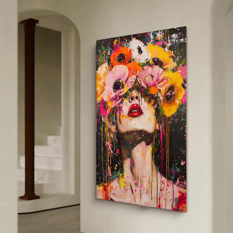 Abstract Colorful Flowers Girl Posters Wall Arts Modern Floral Lady Decorative Painting Living Room Wall Decoration No Frame