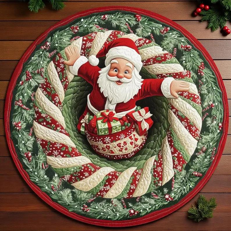 Рождественские подарки Оптический круглый ковер 3D Круглый праздничный ковер Зона камина Подарочная коробка Туннельный ковер Рождественский напольный декор Коробка Рождественский коврик 40x40cm