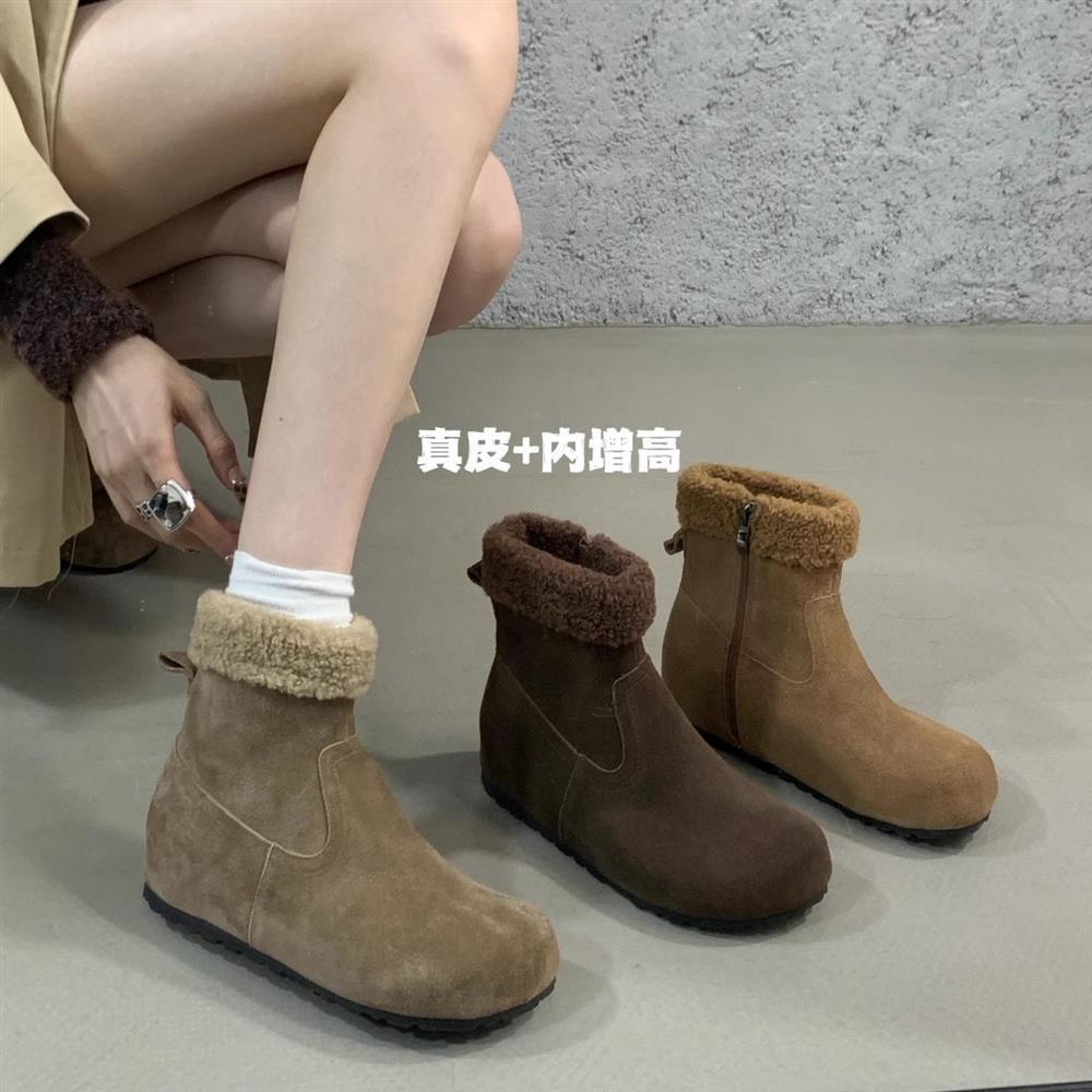 2025 autumn and winter new thickened velvet inner fluffy short boots autumn and winter new warm side zipper boots cotton boots