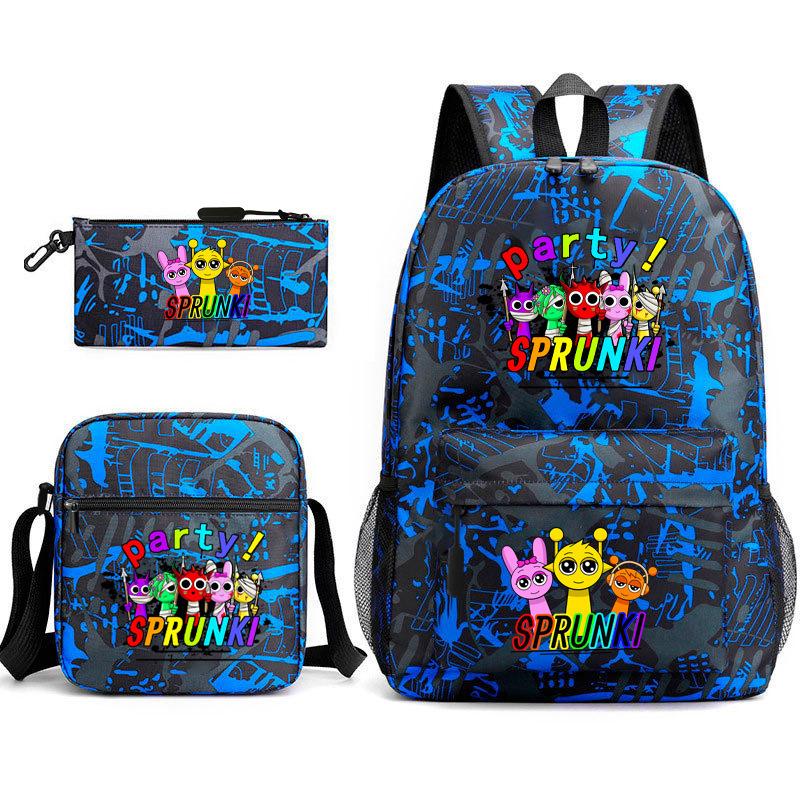 Rhythm Box Student School Bag Backpack Male Female Junior High School Three-piece Large Capacity School Bag