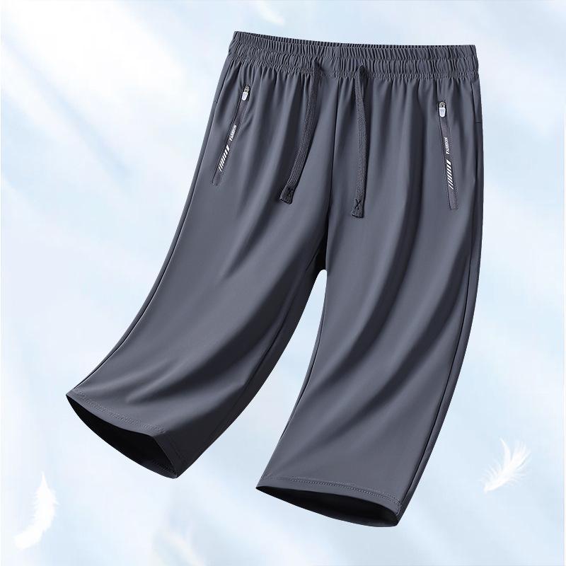 Men's Quick-Dry Ice Silk 7-Point Summer Sports Pants - Loose, Lightweight, Plus Size Running Pants