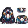 Creative Broken Wall Baseball Three-Piece Set 3D Visual Effect Design Printing School Bag Meal Bag Pencil Bag Combination Set