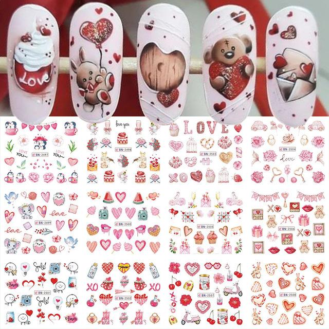 Nail Art Stickers Valentine's Day Series Rose Love Lip Print Letters Love Tree Watermark Nail Stickers